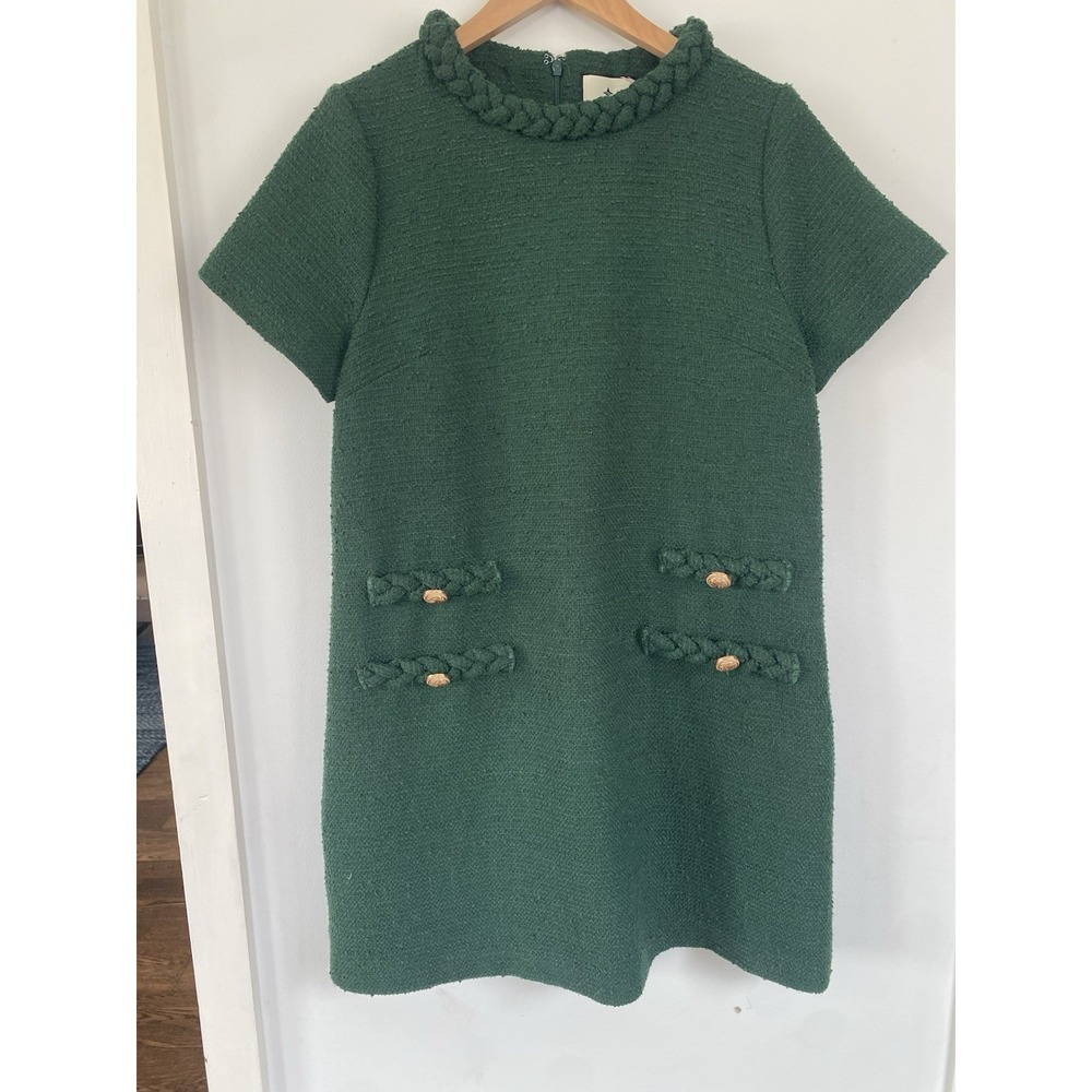 Tuckernuck Tweed Jackie O Dress Green Size Large Shift Mini Gold Buttons
